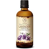 Lavender Essential Oil 3.4 Fl Oz - Lavandula Angustifolia - 100% Pure & Natural use for Tension Relief - Good Mood - Freshen Rooms - for Bath - Sauna - Scented Oils