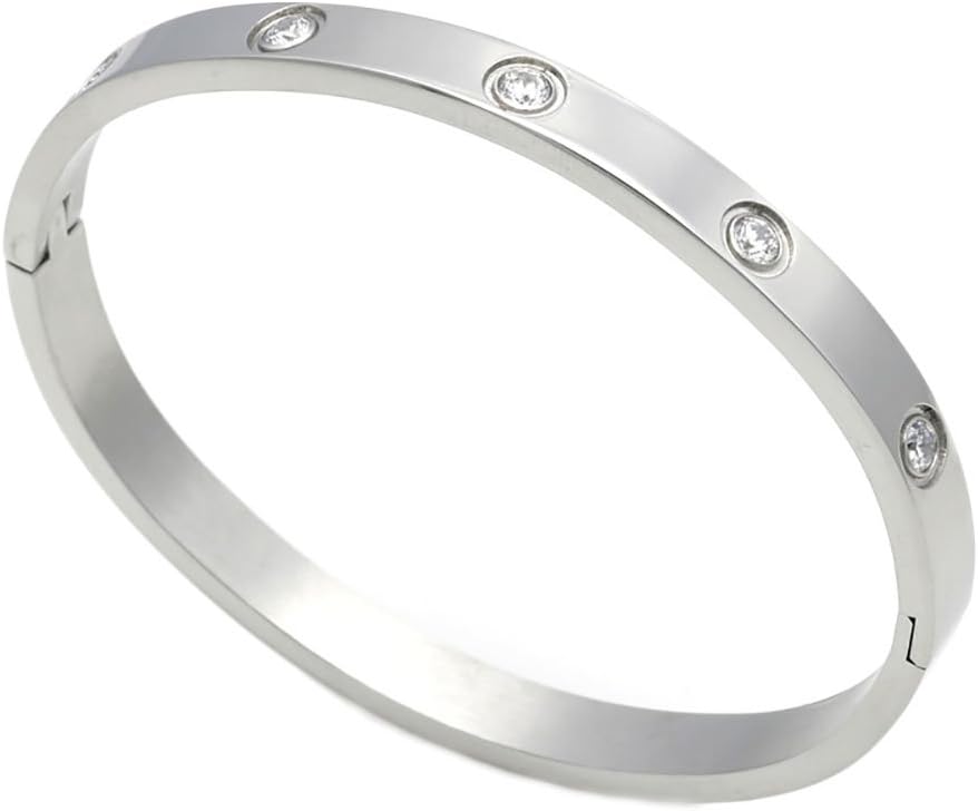 Luxury Gold -Plated Stainless Steel with CZ Stone Simple Style Love Bangle Bracelet