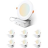 Sylvania 4" Slim Microdisk Downlight, 10W, 5 CCT Select (2700K - 5000K) Recessed Lighting, 700 LMS, 90 CRI, Dimmable, Wet-Rated, White - 6 Pack (61189)