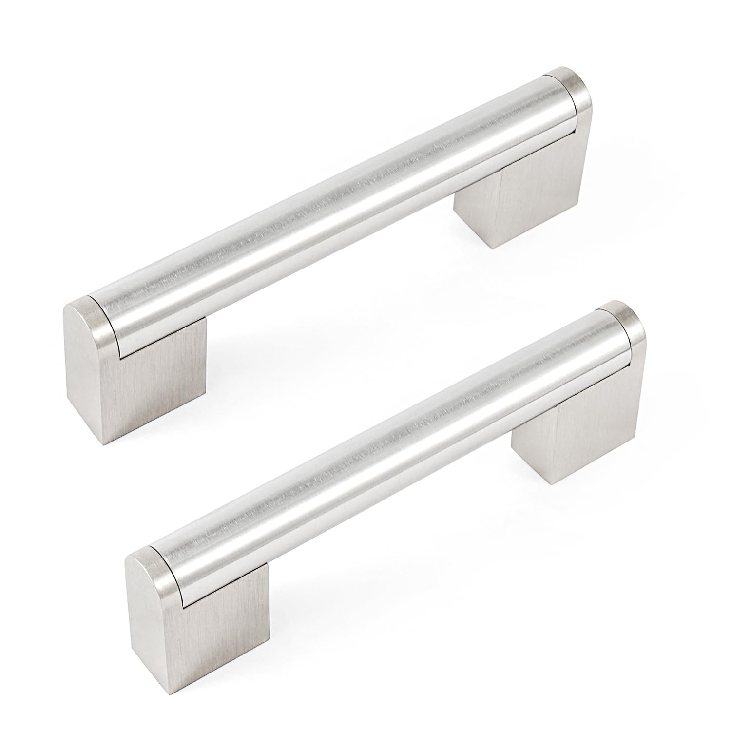 FULGENTE Brushed Nickel Cabinet Pulls,Stainless Steel Bathroom Cabinet Handles Modern European Square Cabinet Drawer Handles Kitchen Hardware,96mm Hole Center (122mm Overall Length),10 Pack