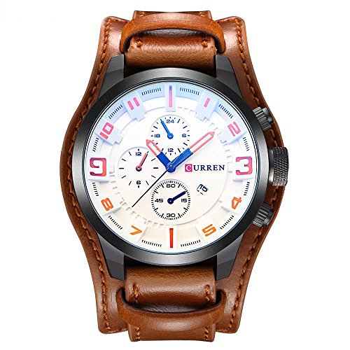 CURREN Original Men's Sports Waterproof Leather Strap Date Wrist Watch Good Quality 8225 Brown White