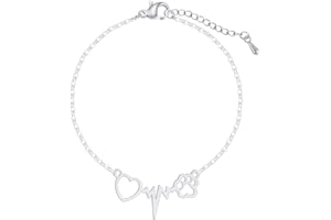 QIAN0813 Cute Animal Cat Dog Puppy Footprint Bracelet Love ECG Heart Heartbeat Paw Print Pendant Necklace