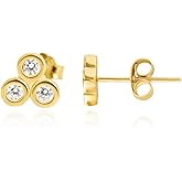 Altitude Boutique Cubic Zirconia Bezel Stud Earrings for Women | Single, Double, or Triple Cz Bezel Studs | 18K Gold or Silver Plated, Delicate, Hypoallergenic Minimalist Earrings