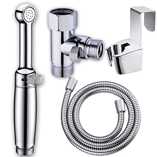 SonTiy Hand Held Bidet Sprayer for Toilet, Baby Cloth Diaper Sprayer Bathroom Bidet Brass Toilet Attachment, Chrome Jet Spray Nozzle Shattaf Muslim Shower with Shut-off T- Valve - Thumbnail 7