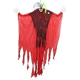 Halloween Haunters 4 Foot Hanging Scary Circus Clown Ghoul with Smile Prop Decoration - 1/3 Life-Size Scale Spooky White Face with Neon Blue and Green Hair - Fun Entryway Display