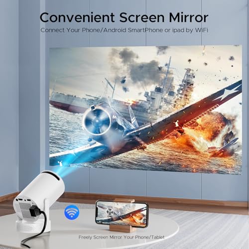Mini Projector, Short Throw Projector Support 4K WiFi 6 Android TV 11.0, Portable Bluetooth Projectors with Auto Keystone, 220° Rotation, Built-in Speaker for Bedroom Home Theater Outdoor Movies