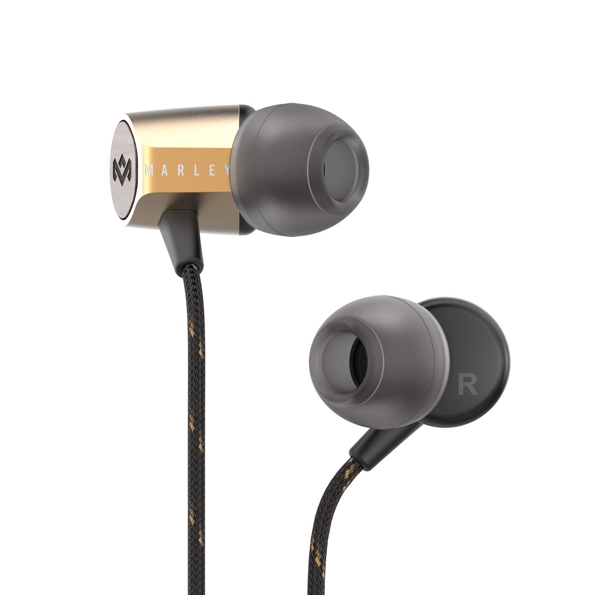 House of Marley Uplift 2.0 - Noise Isolating In-Ear Headphones / Earphones, 9mm Drivers, Hands-Free Calling In-Line Mic, 1 Button Control, Includes Earbuds in 3 sizes for Perfect Fit – Gold