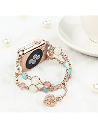 Tomazon   Pulsera de reloj de pulsera con perlas de noche luminosas para Apple Watch, correa de metal ajustable con colgante de almacenamiento de perfume para mujeres y niñas