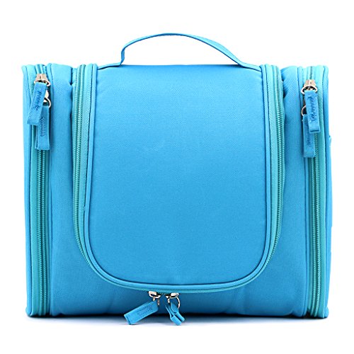 BTSKY Toiletry Bag with Hanging Hook, Personal Organizer for Men & Women Rugged & Water Resistant with Mesh Pockets for Business or Leisure Travel, Makeup, Shampoo, Cosmetic, Bathroom Storage (Blue)