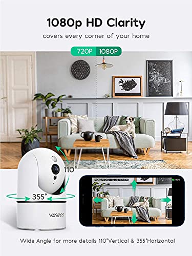 Winees Baby Kamera, 1080P WLAN Überwachungskamera Innen ip Haustier Kamera mit Zwei-Wege-Audio und Nachtsicht, uberwachungskamera Uterstützt Bewegungserkennung, App Kontrolle mit Alexa, Google Home