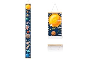 ASENART Outer Space Growth Chart for Kids, Rocket Baby Height Chart Ruler Removable Canvas Wood Frame Hanging Wall Rulers Measurement Charts for Toddler Room Decoration Nursery Decor Gift for Boys and Girls