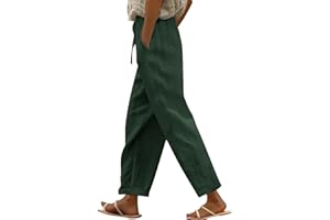Women's Cotton Linen Pants Straight Leg Cotton Linen Pant Drawstring Elastic Waist Casual Pants Summer Beach Pant with Pocket