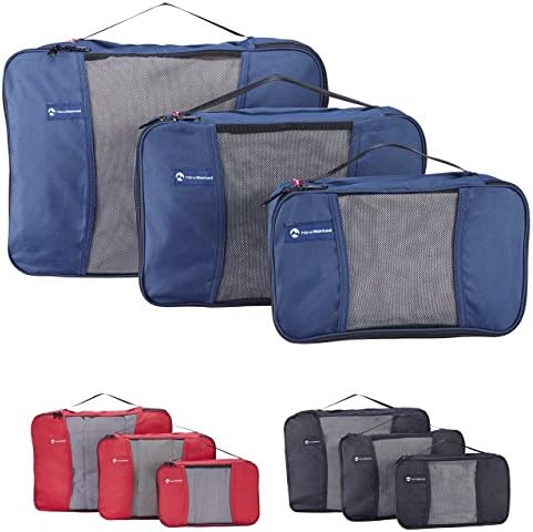 Premium Set of 3 Packing Cubes, Superior Travel Organizer Fits Inside Suitcases, Light Weight, Durable Fabric &amp; Zippers, Highest Quality Materials (Blue)