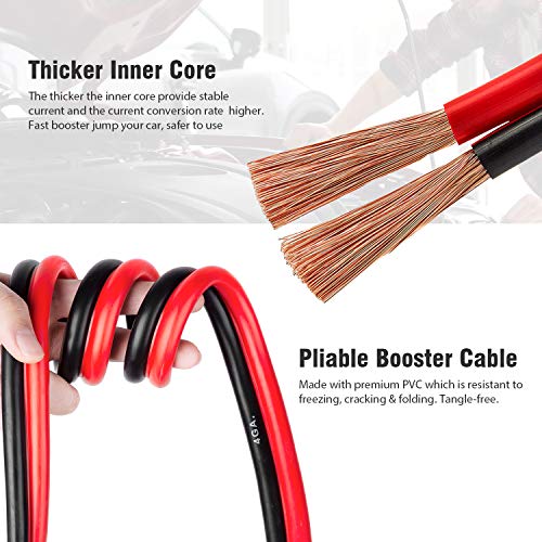 Booster Jumper Cable 4 Gauge x 20Ft 600AMP with Reverse Polarity Protection, Safety Gloves,Carry Bag