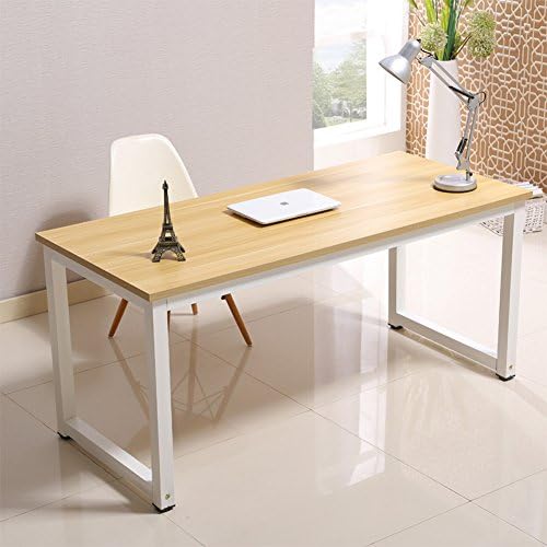 Computer Desk 55" Large Size Study Writing PC Laptop Desk Office Workstation for Home Office Walnut +white leg