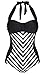 Cocoship Retro Navy White Striped One Piece Monokinis Chevron Lines Swimsuit(FBA)