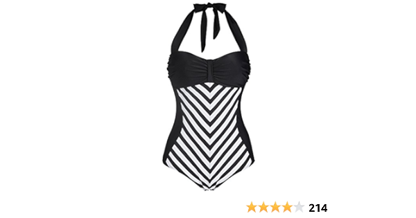 Cocoship Retro Black White Striped Vintage One Piece Splice Swimwear Chevron Lines Halter Swimsuit Xxxl Fba At Amazon Women S Clothing Store