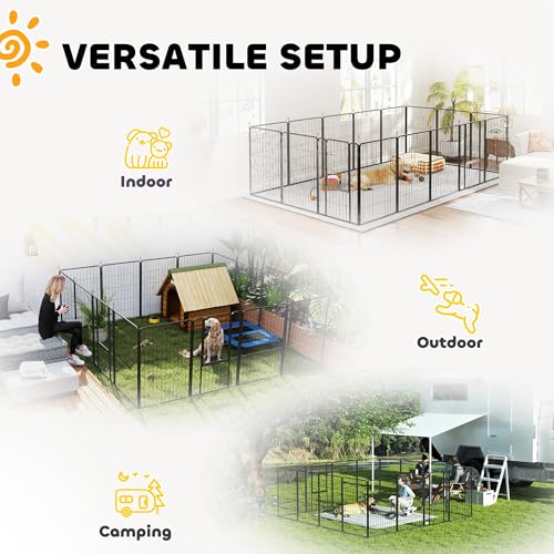 PawHut 16 Panels Dog Playpen, 27" W x 39.5" H Portable Heavy Duty Pet Fence with Door & Strap for Indoor Outdoor Backyard Garden, Foldable Puppy Pet Pen for Large Dogs