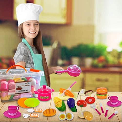 FUNERICA Pretend Play Food Set with Dishes, Cookware, Cuttable