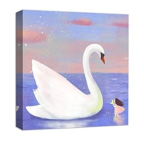 Canvas Wall Art Swan Swimming Painting Artwork for Home Decor Framed for Children - 12x12 inches