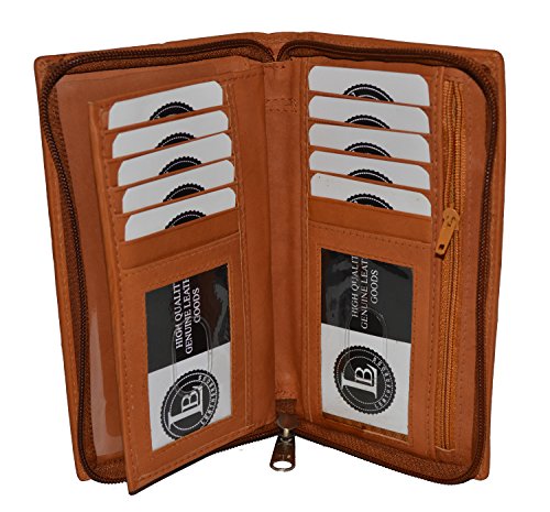 Leatherboss All Around Zipper Checkbook Holder with Pull Out Checkbook - Tan 7