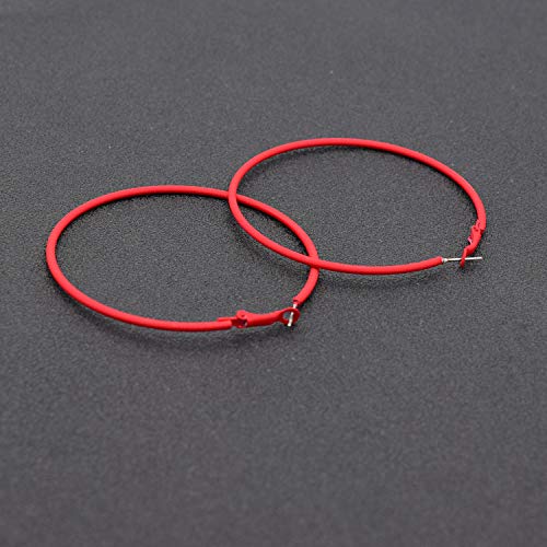 Hypoallergenic Extra Large Basketball Hula Hoop Earrings for Women Men - Big Thin Hoop Earrings (Red, 70) - Thumbnail 4