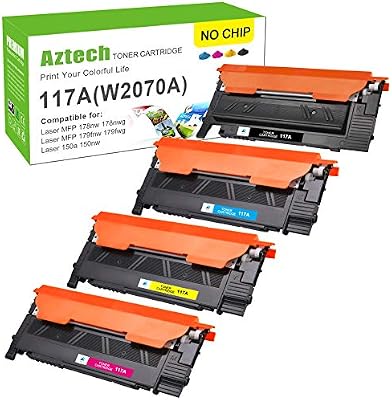 Aztech (No Chip) Compatible for HP 117A Toner Replacement for 117A W2070A  Toner for HP Color Laser 150nw 150a Toner HP Color Laser MFP 178nwg 178nw  179fwg 179fnw Toner W2071A W2072A W2073A