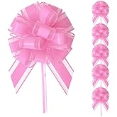 6 pcs 6″ Pull Bows for GiftWrapping, Pink Wrap Gift Bows Bow for Gifts, Baskets Ribbon Birthday Bows for Gift, Wrapping Bows Supplies Pull String Bows for Gift,Presents or Christmas Tree（Pink）