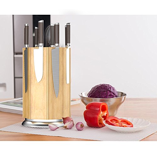 Knife Block,Cuteadoy 360°Rotating Bamboo Magnetic Knife Rack/Holder, Winner of Kitchen Test ,with Aluminum Alloy Base and Non-slip Feet, Luxury Gift and Amazing Handicraft (Natural) - Thumbnail 5