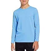 Haloumoning Boys Long Sleeve Athletic T-Shirts Kids Dry Fit UPF 50+ Neon Swim Shirts 5-14 Years