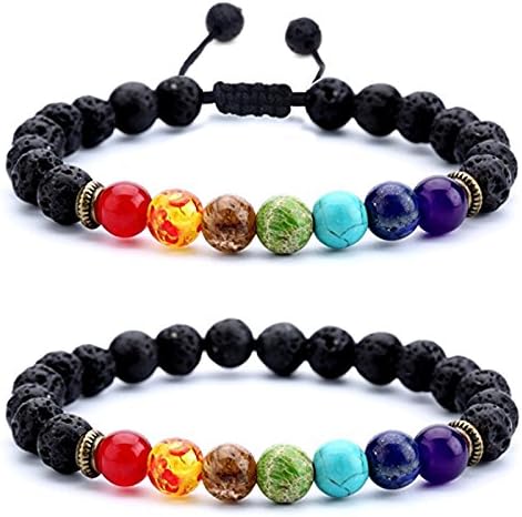 8mm Lava Rock 7 Chakras Healing Energy Balancing Beads Bracelet Braided Rope Natural Stone Yoga Bracelet Bangle for Men Women (lava)