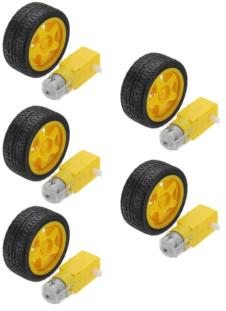 Fasizi 5Pcs Smart Car Robot Plastic Tire Wheel with DC 3-6V Gear Motor for Arduino