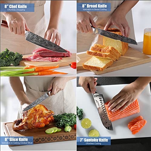 VINNAR Chef knives Sets, 8 Pieces Japanese Professional Chef Knife Set, High Carbon Stainless Steel with Pakkawood Handle, Sharpest Cooking Knives, Best Choice for Home Kitchen and Restaurant