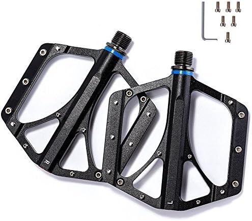 A Pair MTB Mountain Bike Pedals Aluminum Alloy Sealed Bearings Road Bicycle Pedals with Anti-skid Nails and Wrench (Black)