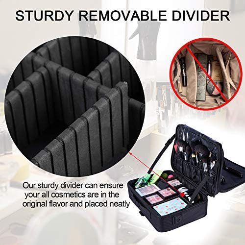EYNSCOEN 3 Layer Makeup Bag,15.75in Large Women Makeup Organizer Bag Travel Makeup Train Case, Waterproof Cosmetic Bag Case Adjustable Divider, Professional Portable Makeup Brush Storage Bag, Black 4 EYNSCOEN 3 Layer Makeup Bag,15.75in Large Women Makeup Organizer Bag Travel Makeup Train Case, Waterproof Cosmetic Bag Case Adjustable Divider, Professional Portable Makeup Brush Storage Bag, Black