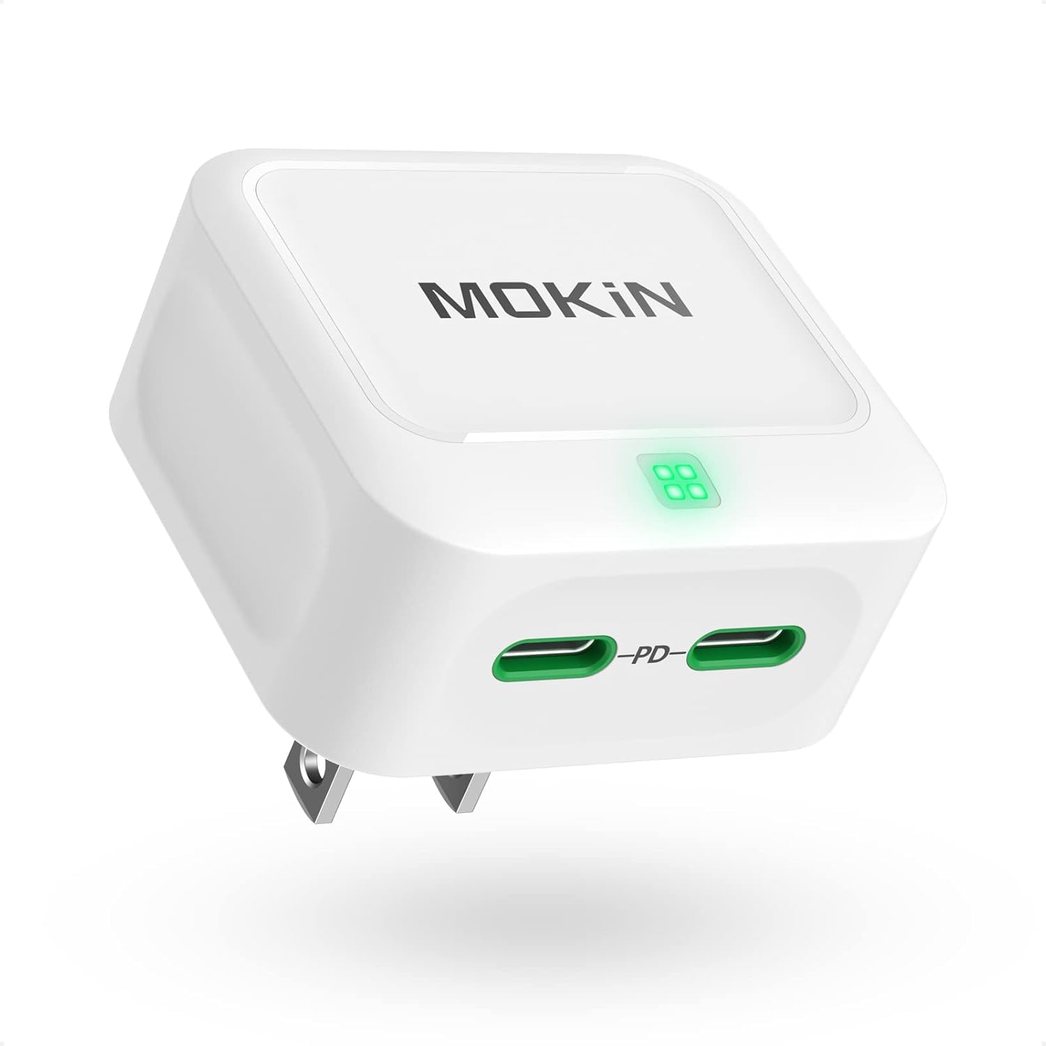USB C Wall Charger, 40W Fast Charger Type C Charging Block Dual Port GaN+ PD Power Adapter with Foldable Plug USB C Charger Block Cube for iPhone 17 16 15 14 13 12 11 Pro Max XR XS, iPad, Samsung
