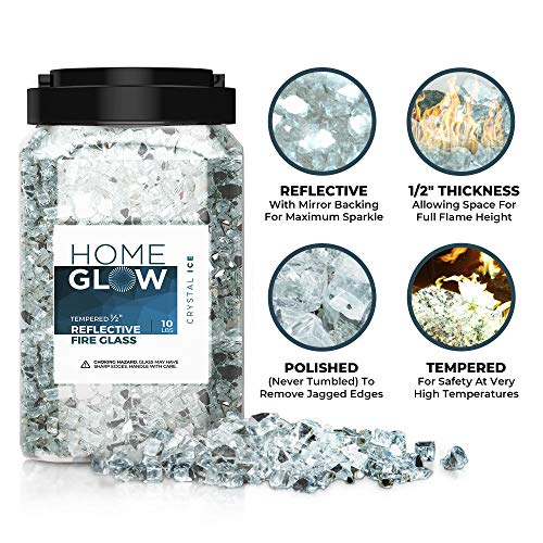 HOMEGLOW Fire Glass. Clear 1/2 inch. Reflective Tempered Glass Rocks