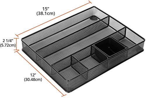 DESIGNA Desk Drawer Organizer Tray, Metal Mesh Pencil Organizer for Desk Drawer, for Home Office and School, Black - Thumbnail 6