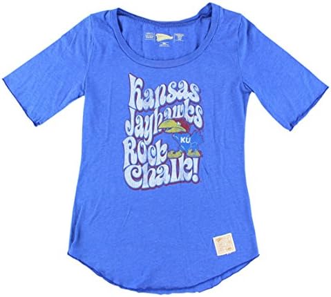 Distant Replays Womens Kansas Jayhawks College Rounded Bottom T Shirt Royal Blue XL