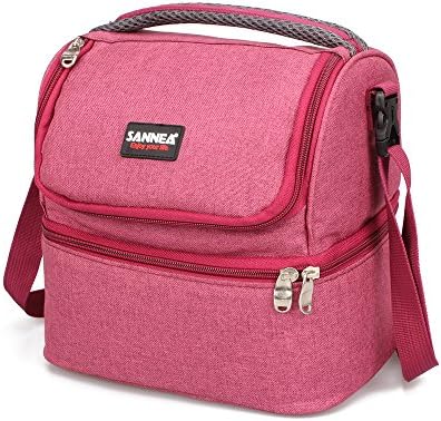 SANNE Lunch Box Cooler Tote Bag thermal insulation Breastmilk Holiday Gift Set Medium-sized For Adult Girl Women Boys With Adjustable Shoulder Strap to Go Shool Work Picnic Travel (Red)