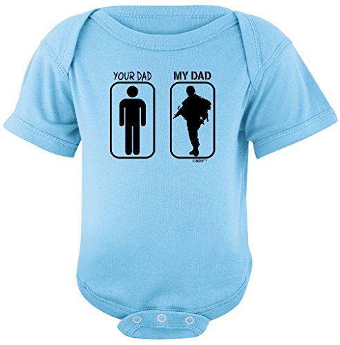 Funny Baby Gifts Your Dad My Dad Soldier Pride Light Blue Bodysuit and White Bib Bundle 12 Months