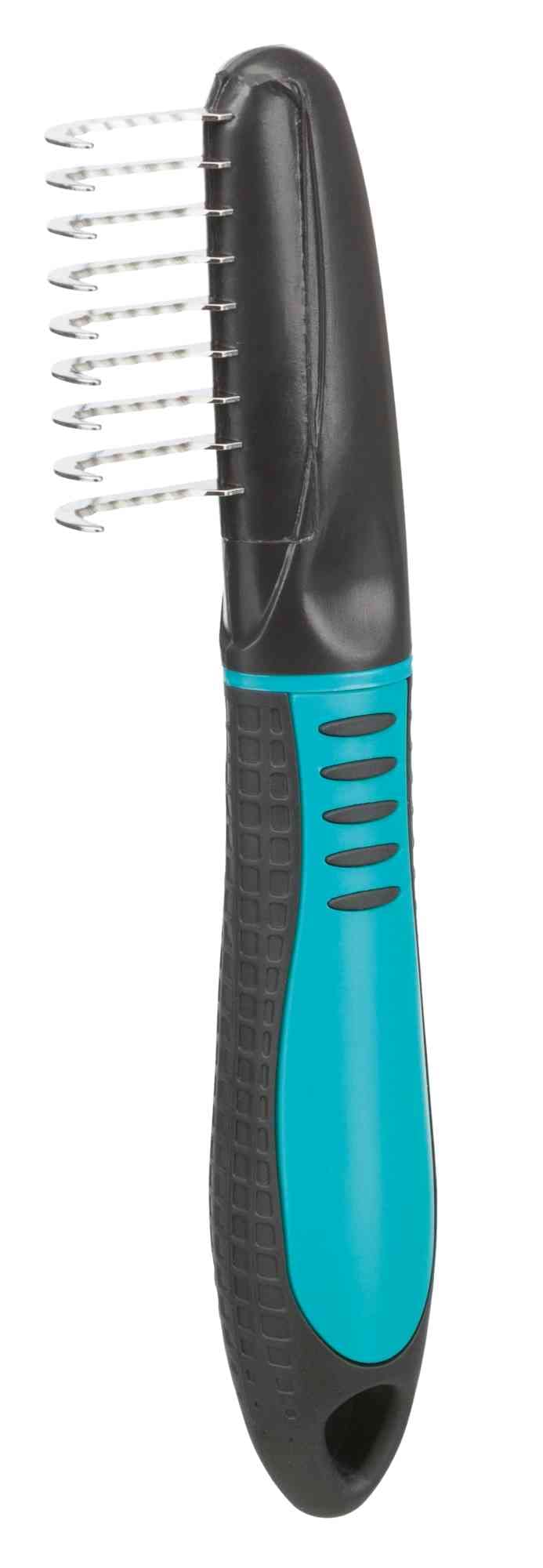 TRIXIE Coat de-matting tool for de-matting and thinning - 3.5 cm tine length - rubberised plastic handle - 18 cm - black/blue - 24161