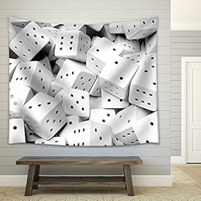 Abstract Conceptual Background with Pile of Random White Dices, Top View. - Fabric Wall Tapestry Home Decor - 51x60 inches