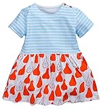 Fiream Girls' Casual Short-Sleeved Striped T-shirt Dress(Blue Red,3T)