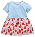 Fiream Girls' Casual Short-Sleeved Striped T-shirt Dress(Blue Red,3T)