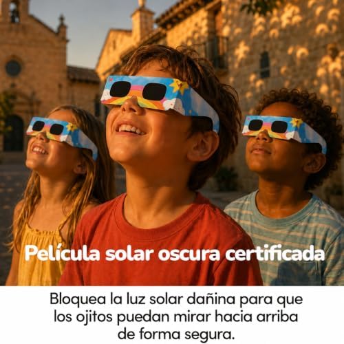10 Óculos ISO 12312-2 Aprovados para Eclipse Solar - Pack de 6 com 2 Lentes Fotográficas para Smartphone Aprovados segundo a norma ISO, com certificação CE: Óculos para ver eclipses solares 2026