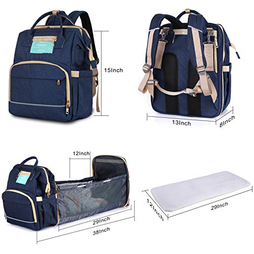Diaper Bag Backpack with Extendable Folding Crib，HOMITY Baby Bag With
