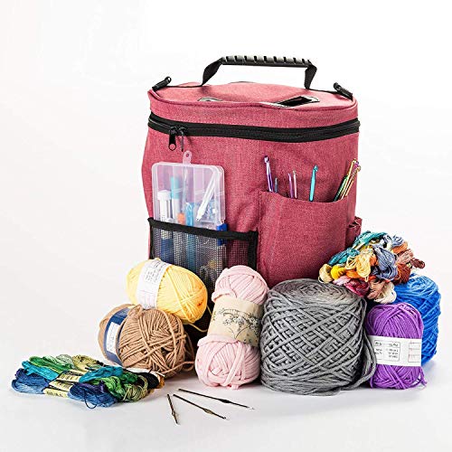 Knitting Bag for Yarn Storage. Portable, Light and Easy to Carry- Enjoy Knitting/Crocheting Anywhere. Pockets for Accessories and Slits on Top to Protect Yarn and Prevent Tangling - Thumbnail 3