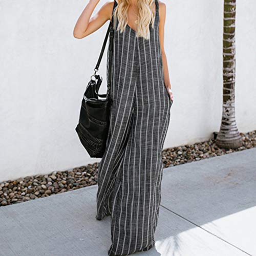 Corriee Jumpsuit for Women Plus Size Striped Cotton Jumpsuits Womens Loose Wide Leg Long Rompers Fashion Streetwear Black