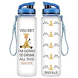 LEADO 32oz 1Liter Motivational Tracking Water Bottle with Time Marker - You Bet Giraffe I'm Going to Drink All This Water - Funny Birthday Gift for Women Best Friend, Mom, Daughter - Drink More Water